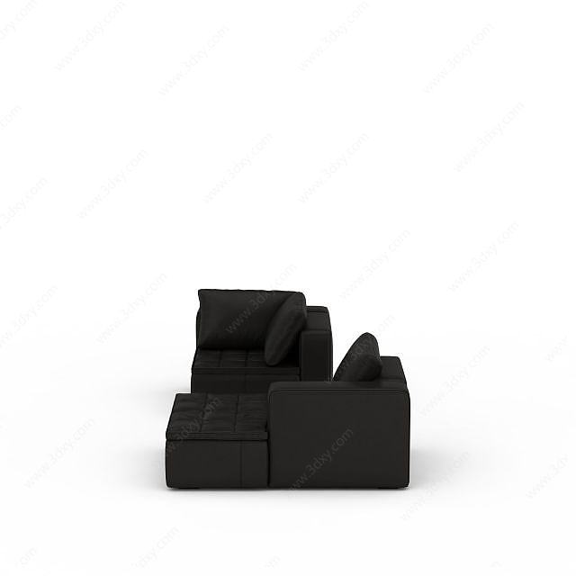 黑色皮质软沙发3D模型