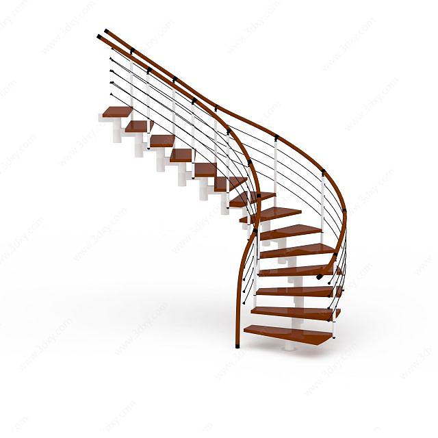 旋转木制楼梯3D模型