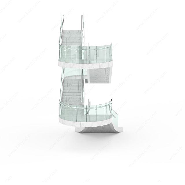 旋转玻璃楼梯3D模型