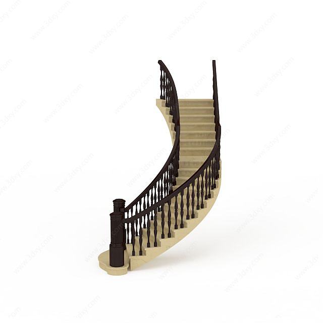 复古弧形楼梯3D模型