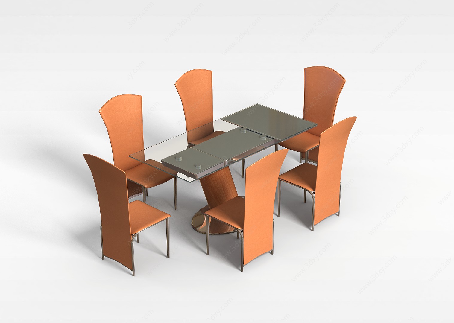 木制桌椅组合3D模型