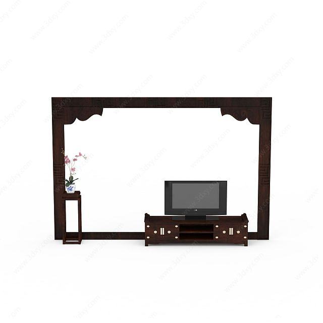 木制电视背景墙3D模型