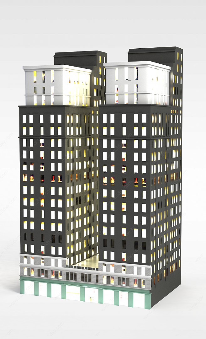 双子楼夜景楼3D模型
