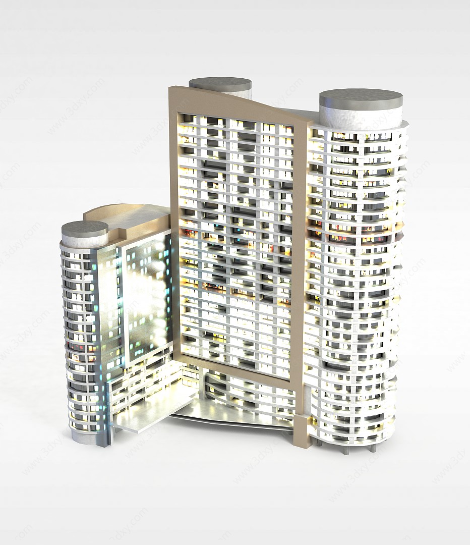 现代商厦夜景楼3D模型