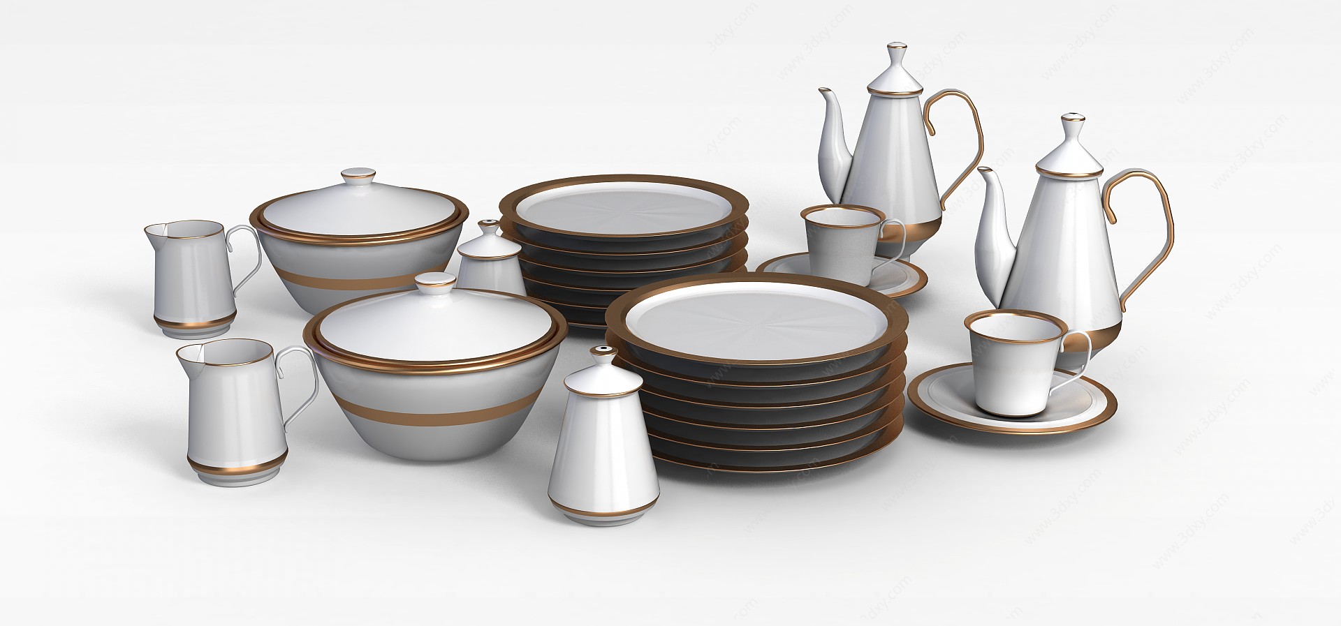 陶瓷金边餐具3D模型