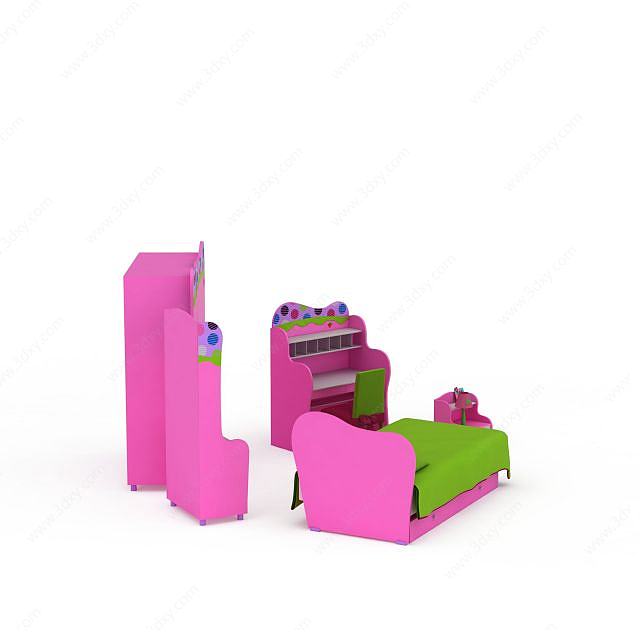 粉红儿童床3D模型