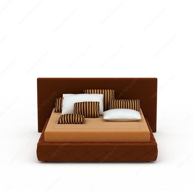 褐色双人床3D模型