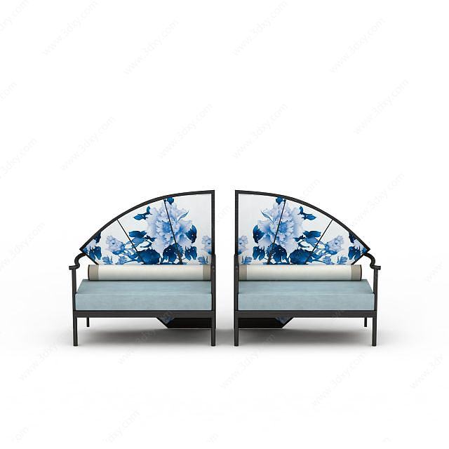 青花中式沙发3D模型