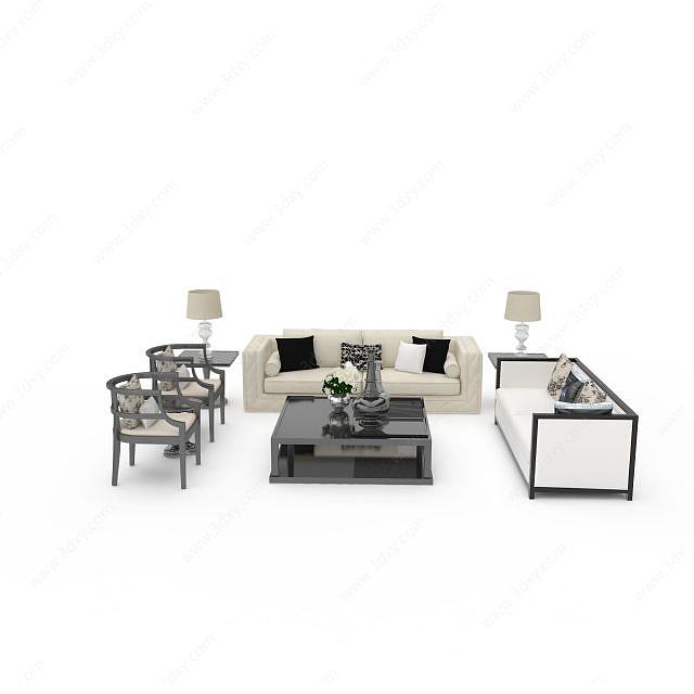 中式现代沙发组合3D模型