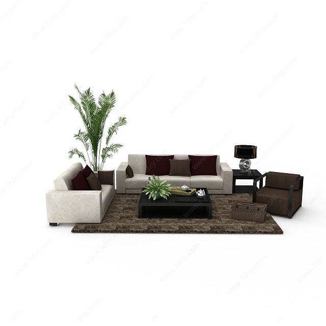 现代中式沙发组合3D模型