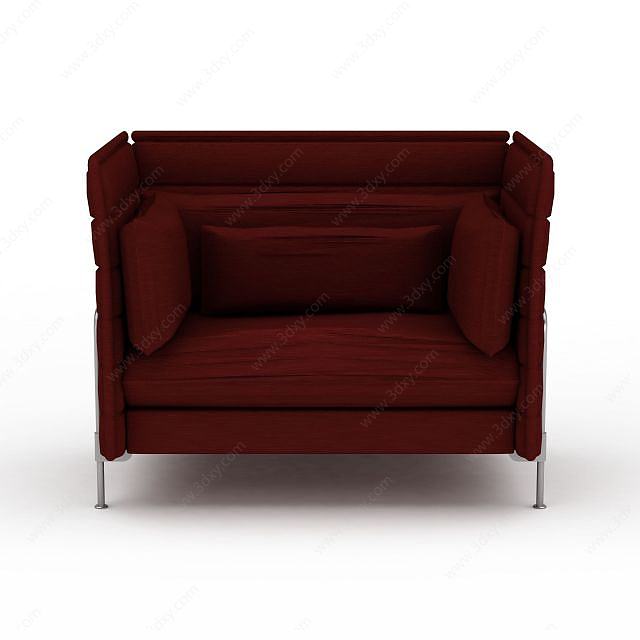 单人红色沙发3D模型