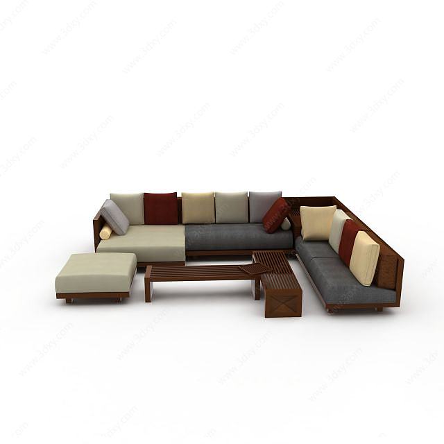 日式沙发组合3D模型