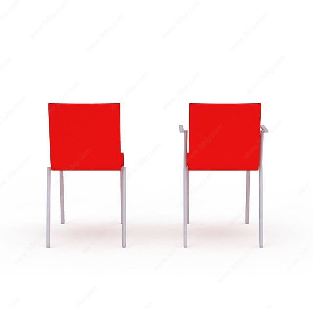 红色塑料椅组合3D模型