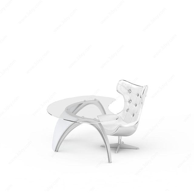 时尚书房桌椅3D模型