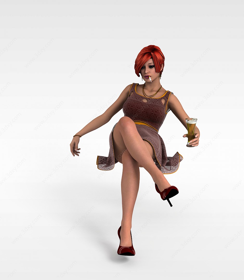 性感抽烟女人3D模型