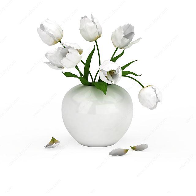 白色鲜花盆景3D模型
