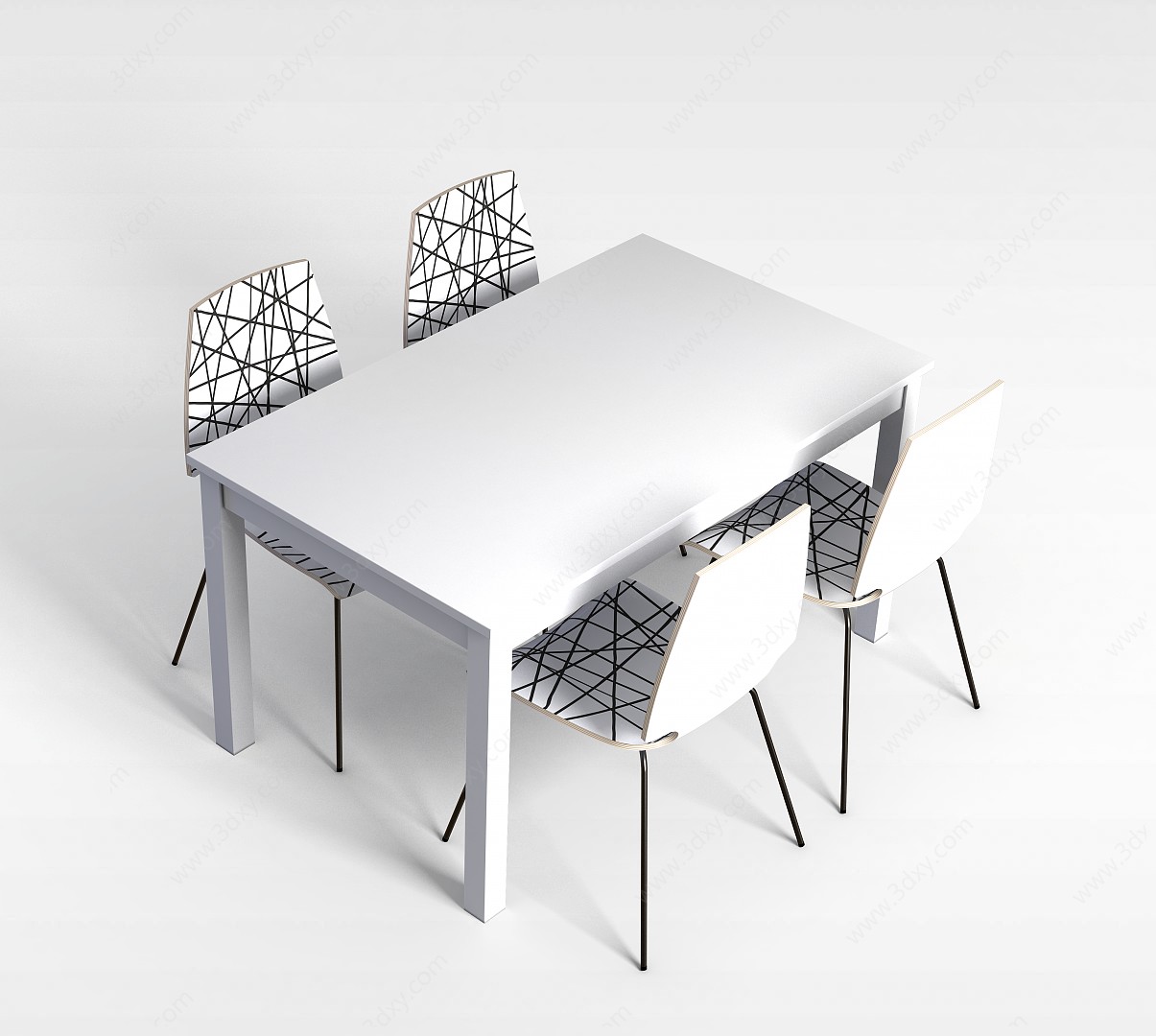 四人桌椅3D模型