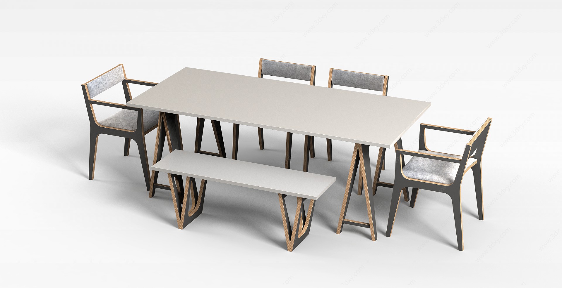 灰色桌椅组合3D模型