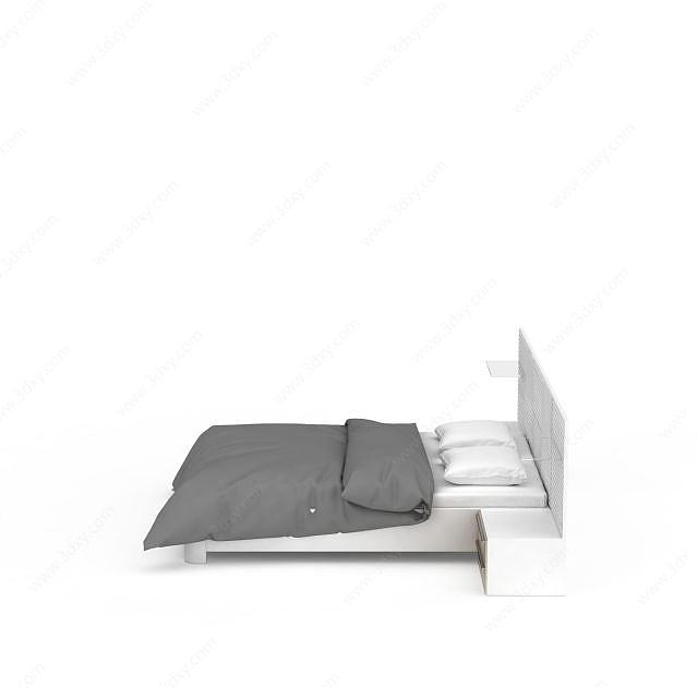 白色实木床3D模型