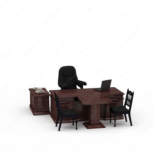 典雅老板桌椅3D模型