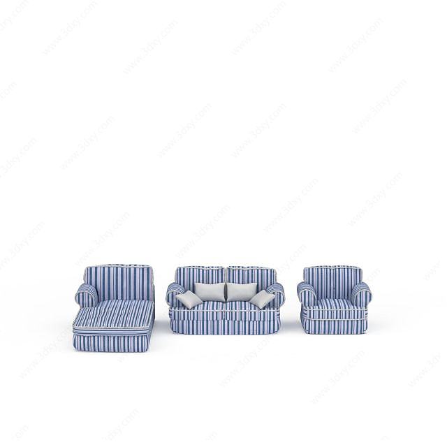蓝色条纹沙发3D模型