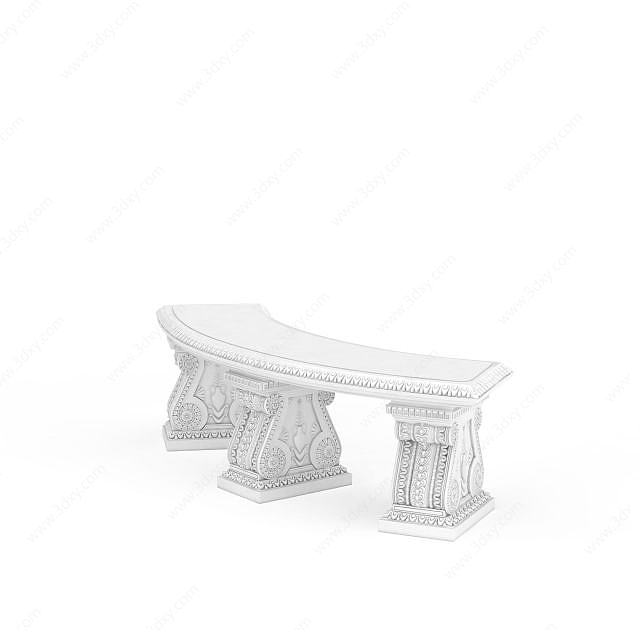 象牙白长凳3D模型