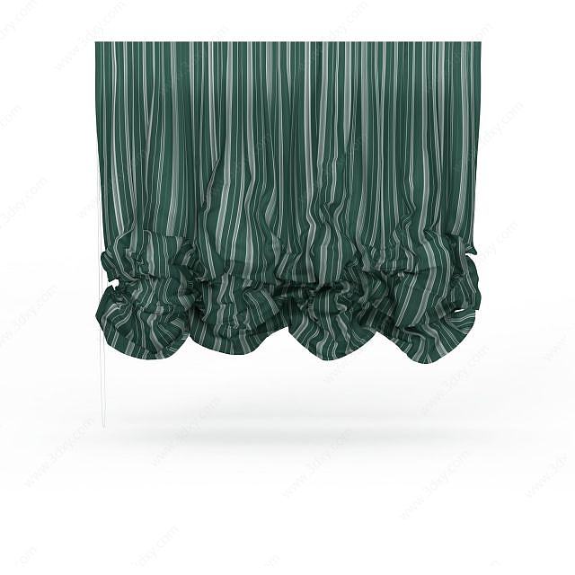 绿色条纹窗帘3D模型