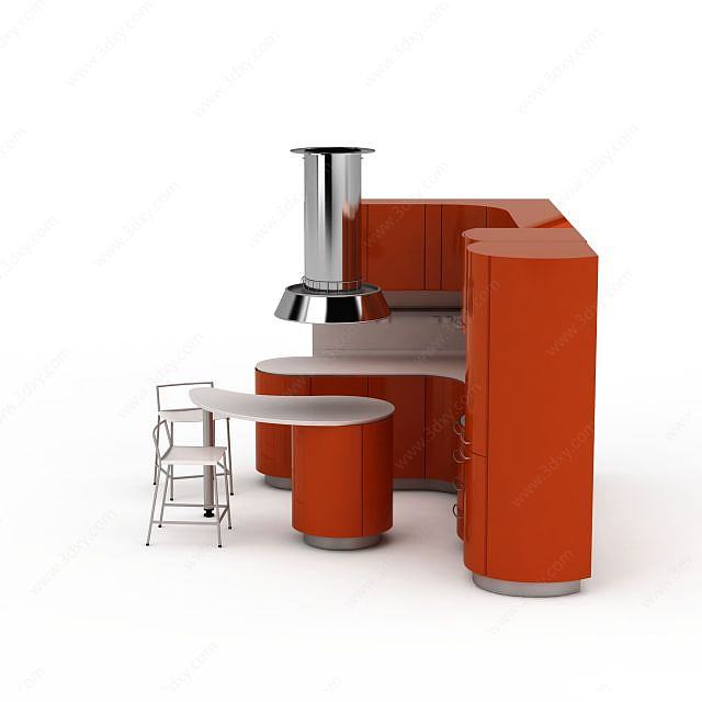 现代橘色橱柜3D模型