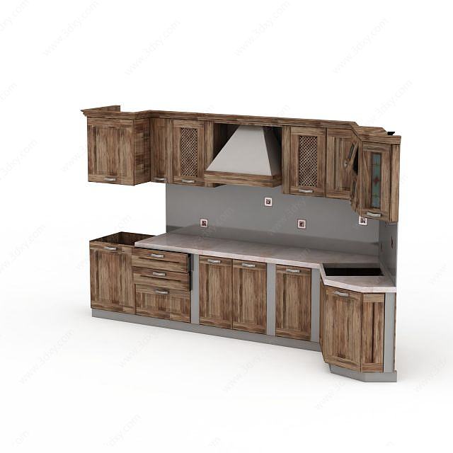 复古实木橱柜3D模型