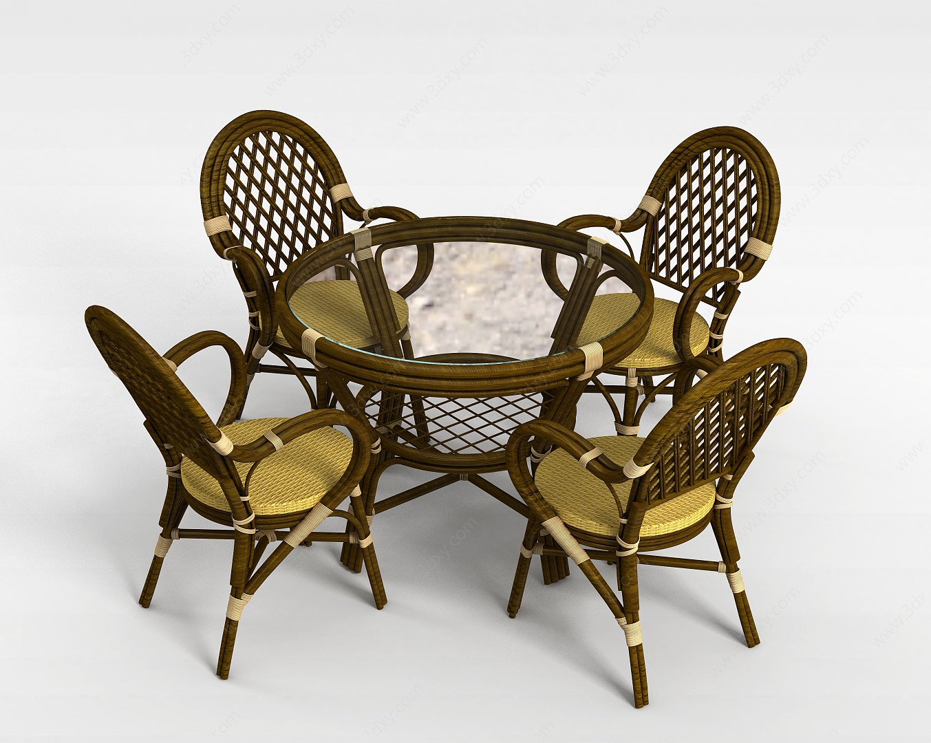藤编茶几椅子3D模型