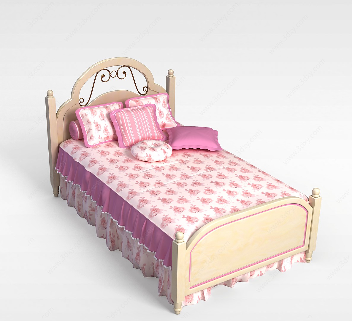粉色单人床3D模型