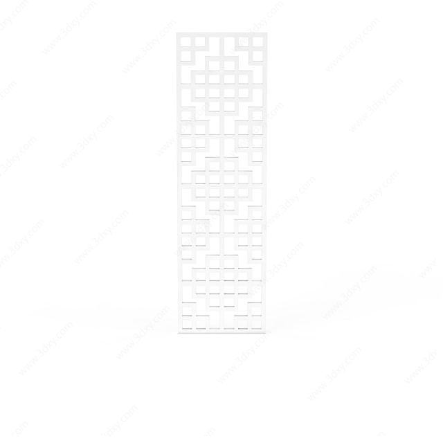 中式风格白色镂空雕花板3D模型
