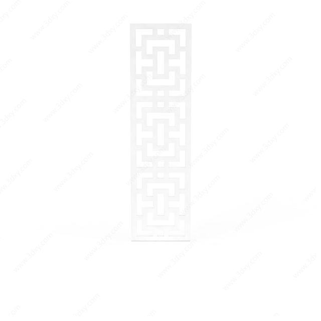 中式白色镂空雕花装饰板3D模型