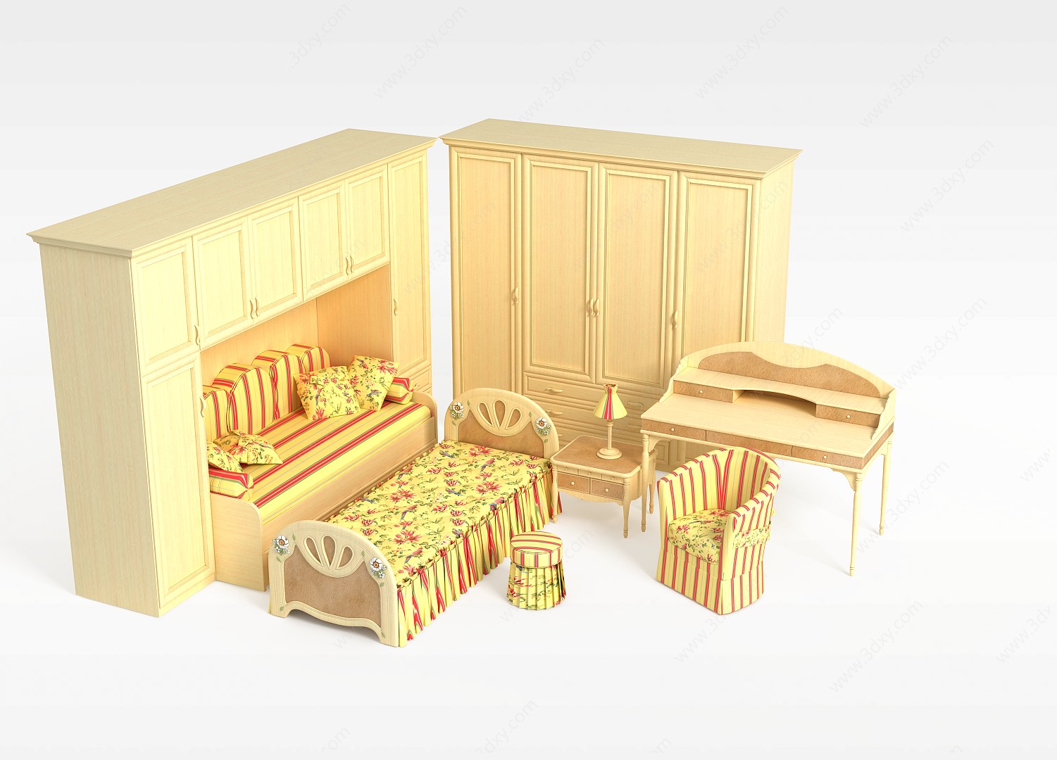 儿童房实木家具组合3D模型