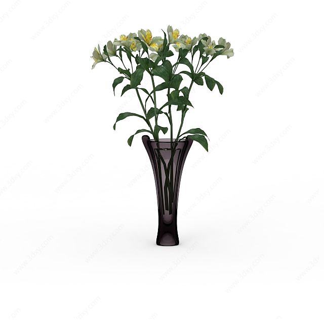 白色菊花花瓶3D模型