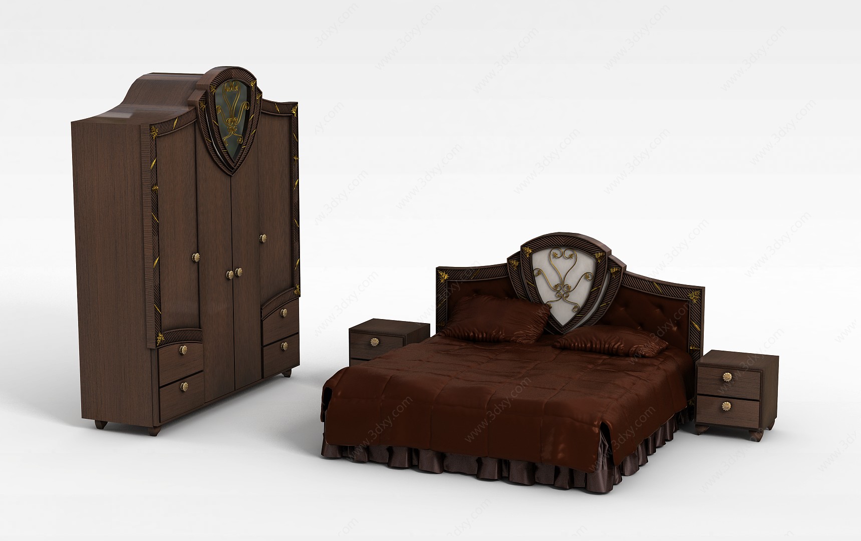 木质双人床3D模型