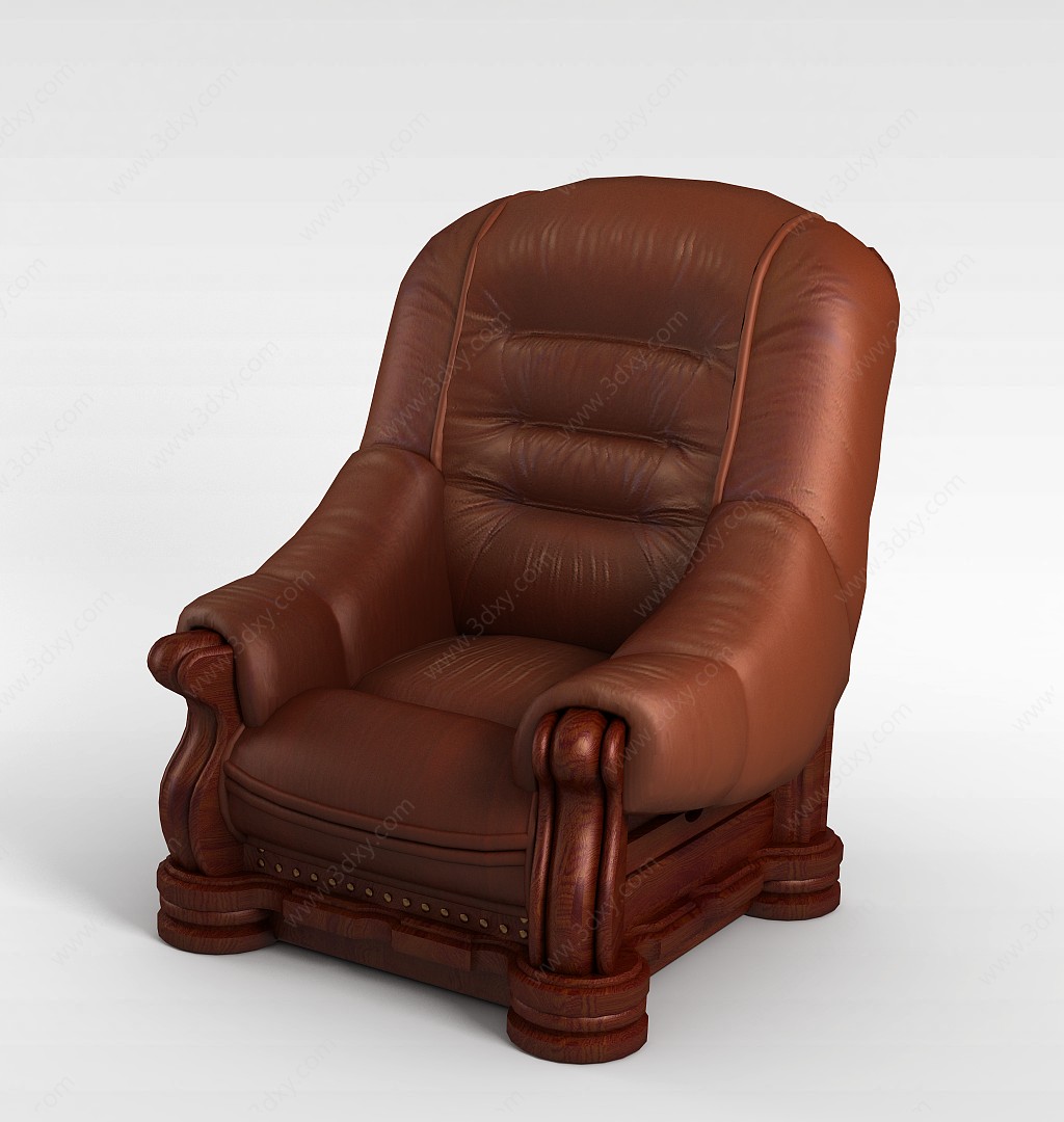 皮质棕色沙发3D模型