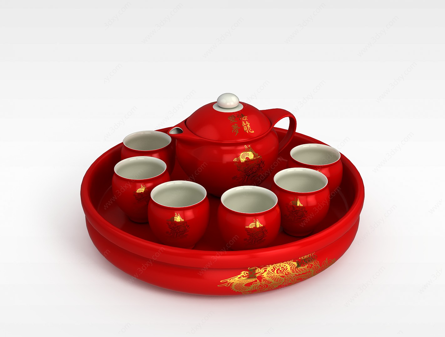 中式新年茶具3D模型