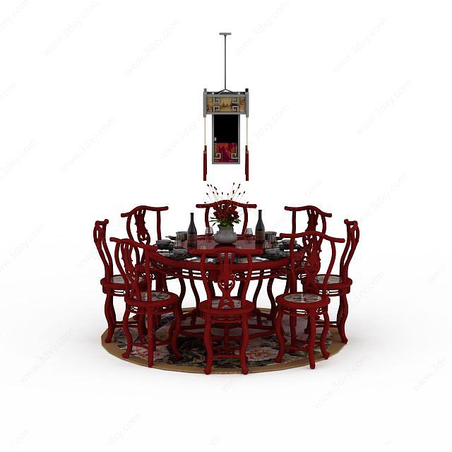 实木餐桌椅3D模型