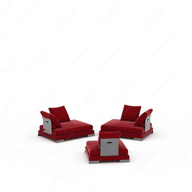 红色沙发组合3D模型