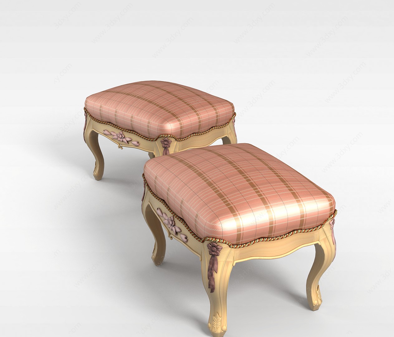 粉色沙发凳组合3D模型