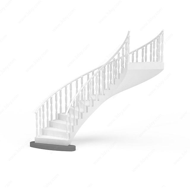 白色楼梯栏杆3D模型