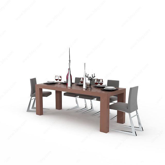 西式简约餐桌餐椅组合3D模型
