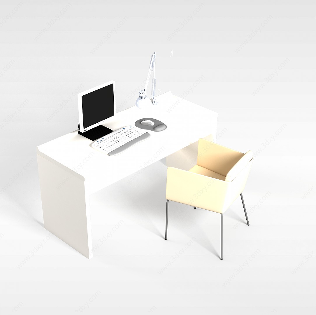 简约书房桌椅3D模型