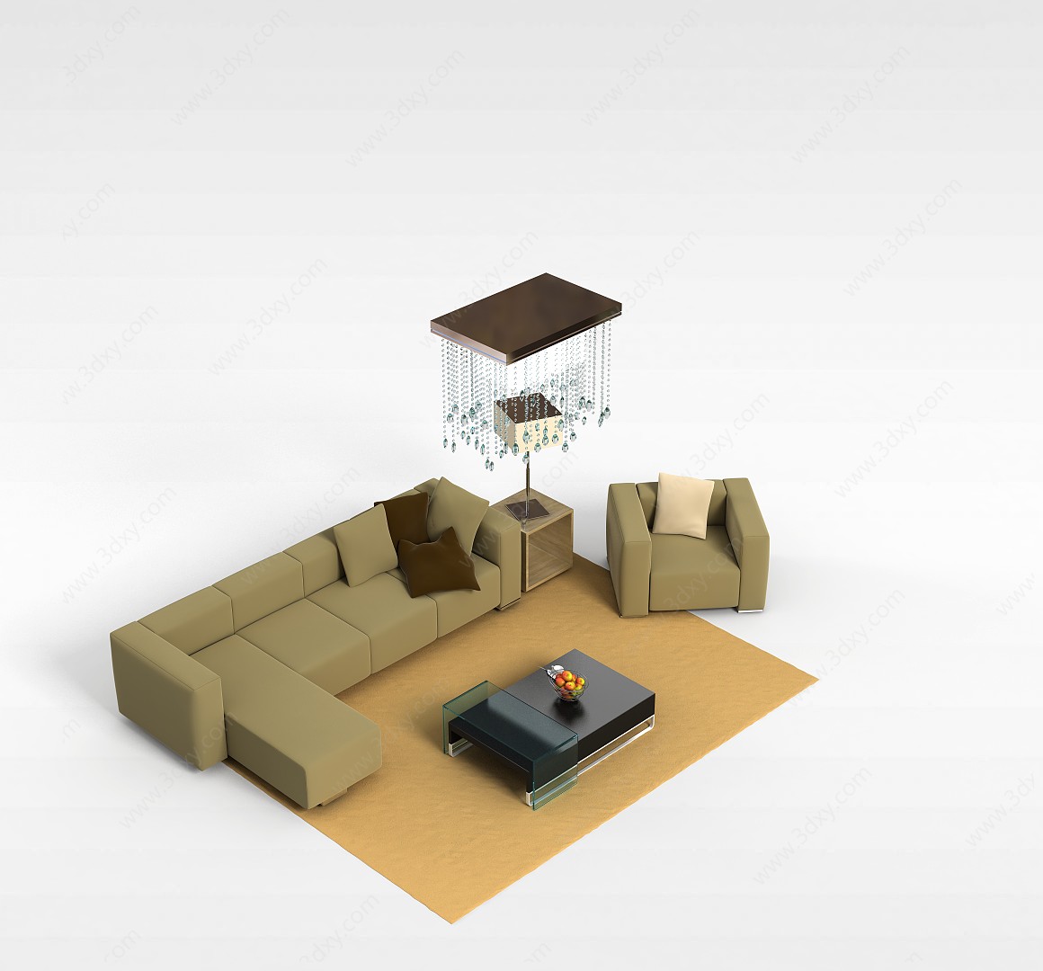 转角布艺沙发组合3D模型