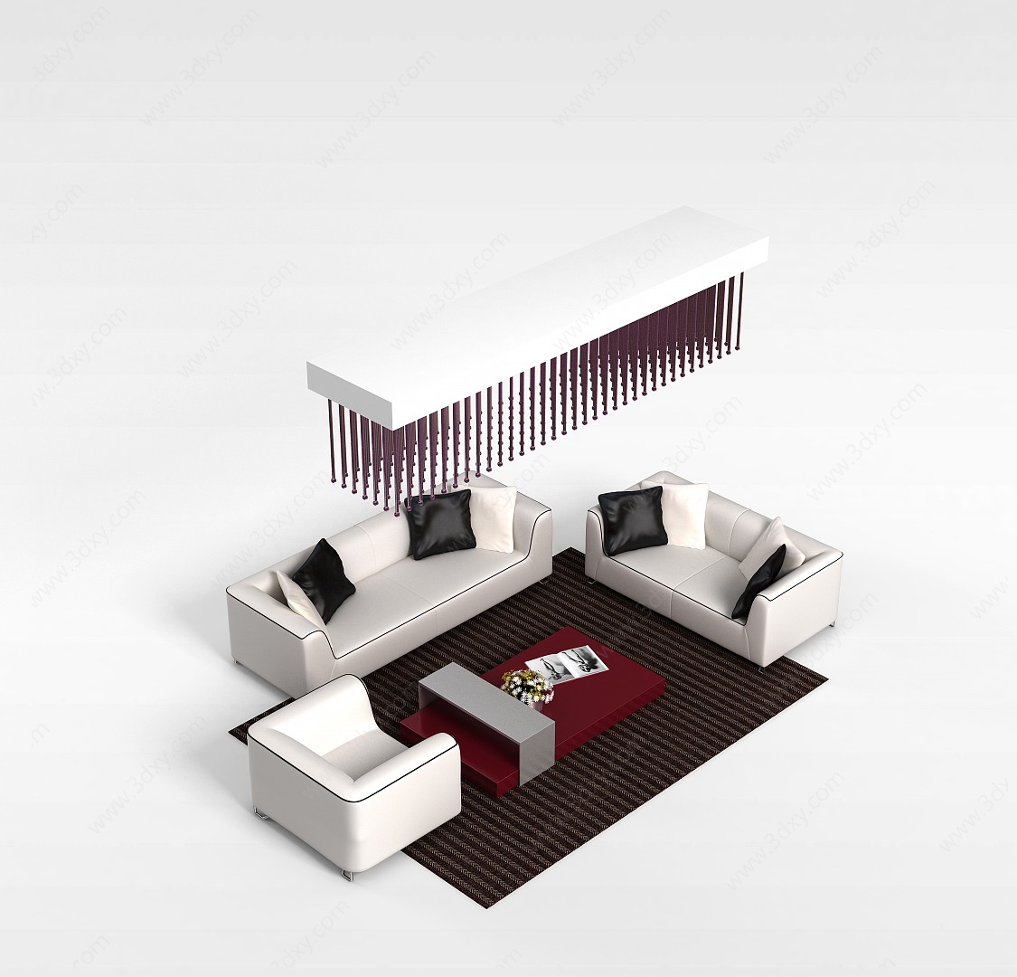 现代简易沙发茶几组合3D模型