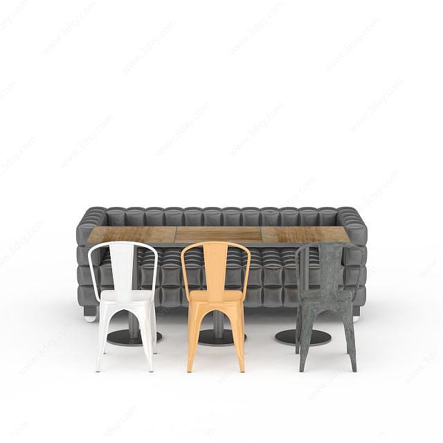 怀旧背景桌椅组合3D模型