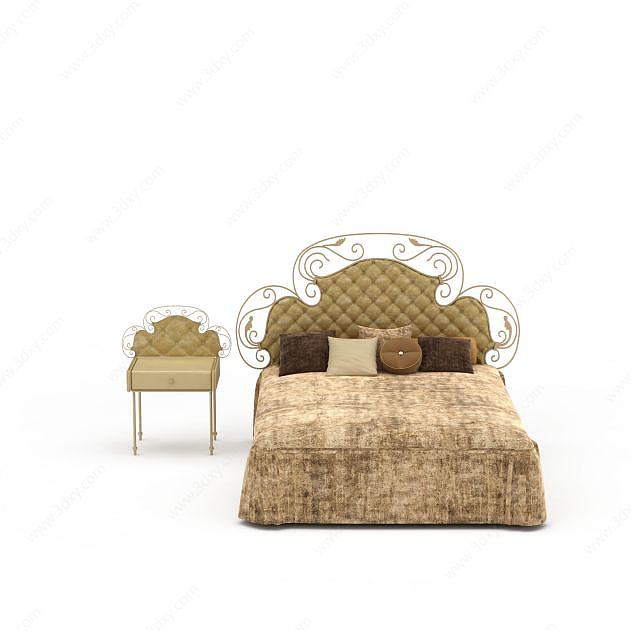 欧式简约风格双人床3D模型