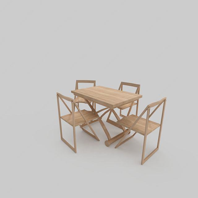 现代简约木质餐桌椅3D模型