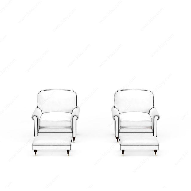 白色带脚踏休闲椅3D模型